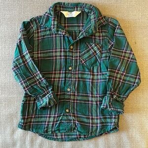 H&M Boys Green Plaid Flannel Long Sleeve Button Down Shirt Size 5-6